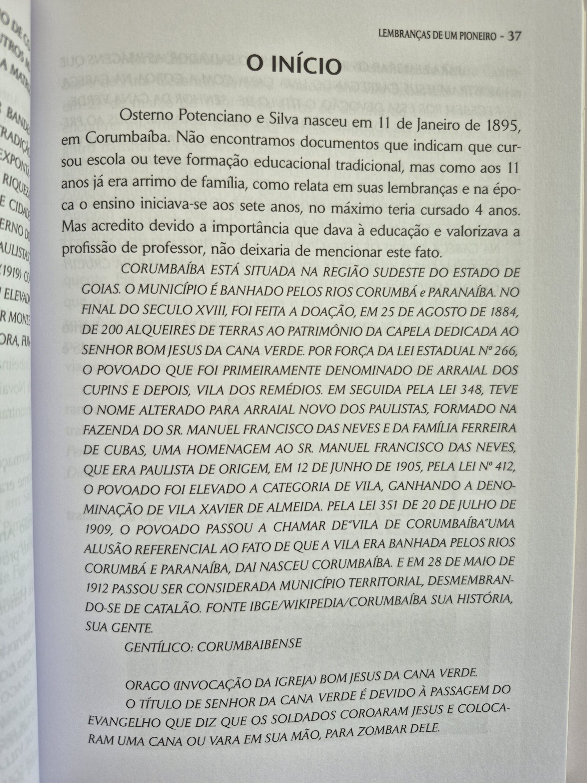 Livro Lembranças De Um Pioneiro Osterno Potenciano e Silva Corumbaíba, Nova Aurora, Goiandira e Goiânia/Campinas - Geraldo Silva Queiroz - Imagem 5